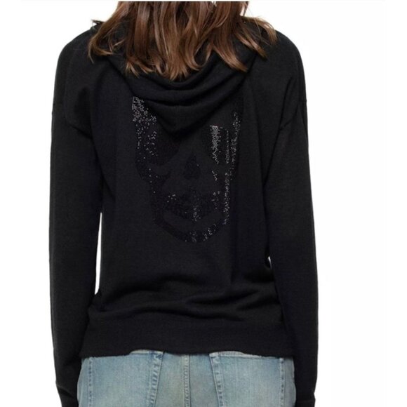 Zadig & Voltaire Skull Embellished Sixtine Bis Cashmere Zip Hoodie Sweater Small - Picture 1 of 4
